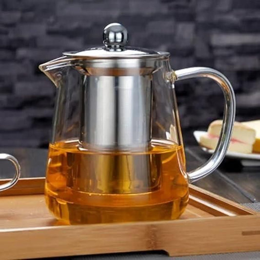 Round Glass Tea Pot with Heat Resistant Stainless Steel Infuser